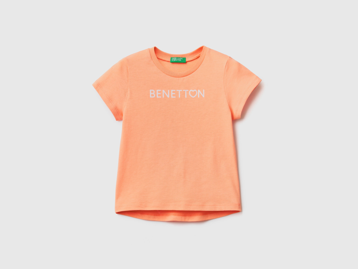 Benetton Rose T-Shirt Made Of Organic With Logoprint Salmon Female Womens T-SHIRTS GOOFASH