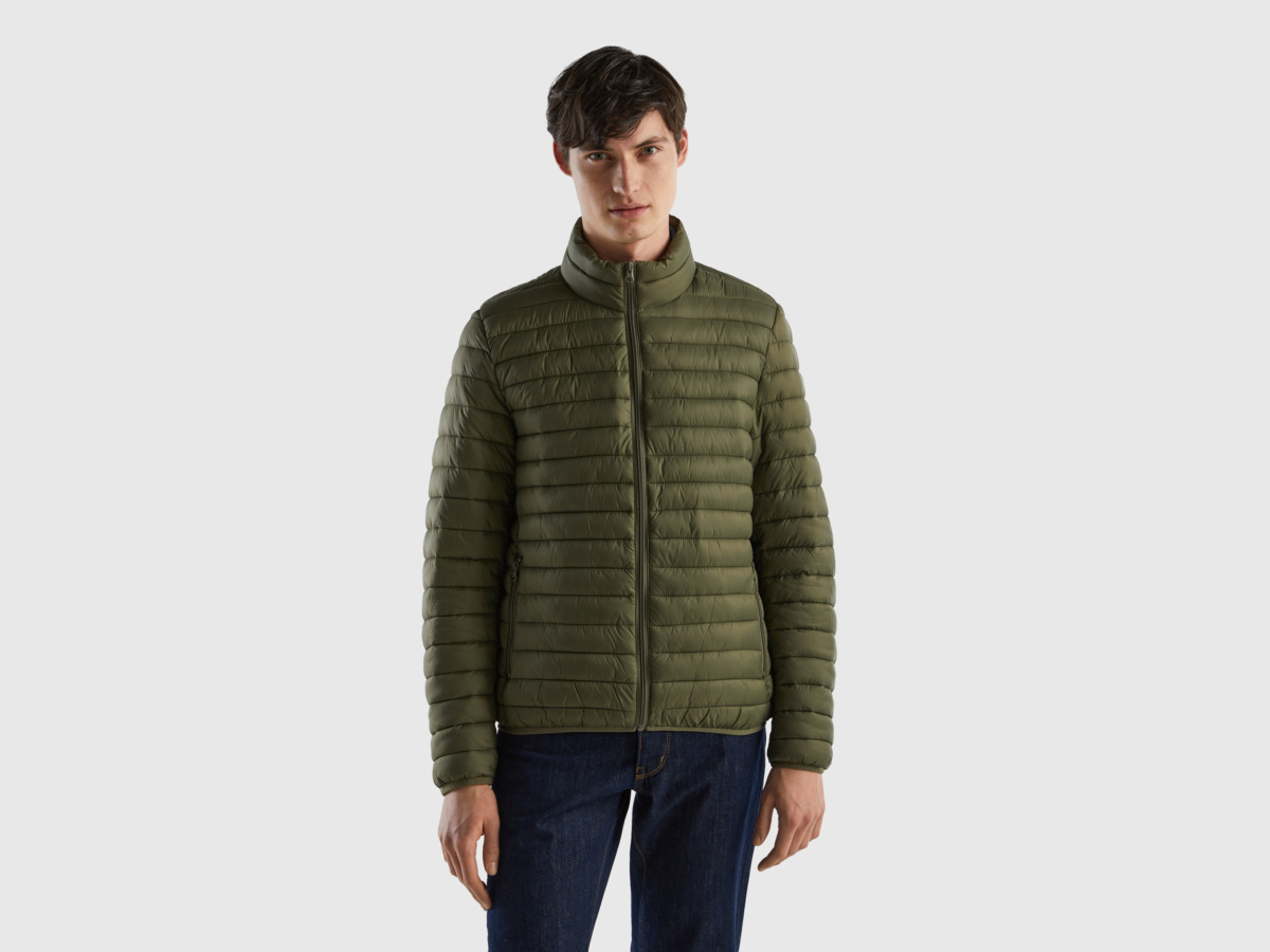 Benetton United Colors Of Anorak With Padding Made Of Recycled Military Green Male Mens JACKETS GOOFASH