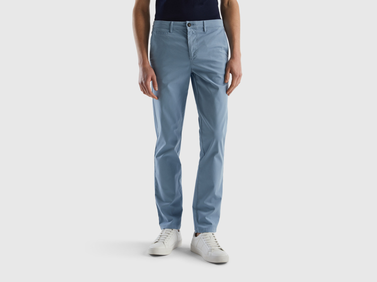 Benetton United Colors Of Aviation Chinos Pose Slim Fit Pigeon Blue Male Mens TROUSERS GOOFASH