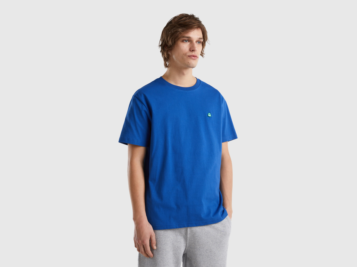 Benetton United Colors Of Basic T-Shirt Made Of Organic Transport Blue Male Mens T-SHIRTS GOOFASH