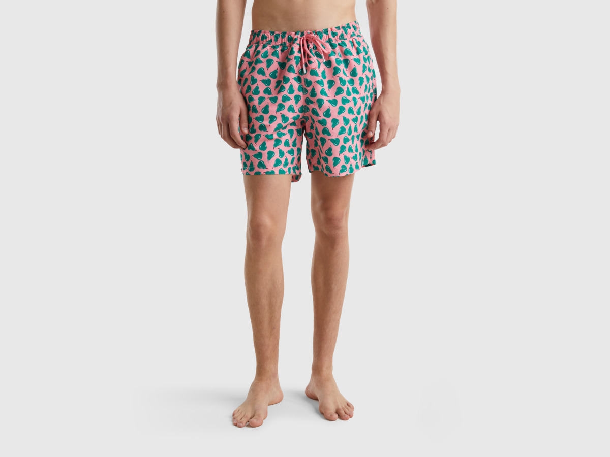 Benetton United Colors Of Bathing Box Shorts In Pink With Pear Pattern Pink Male Mens SHORTS GOOFASH