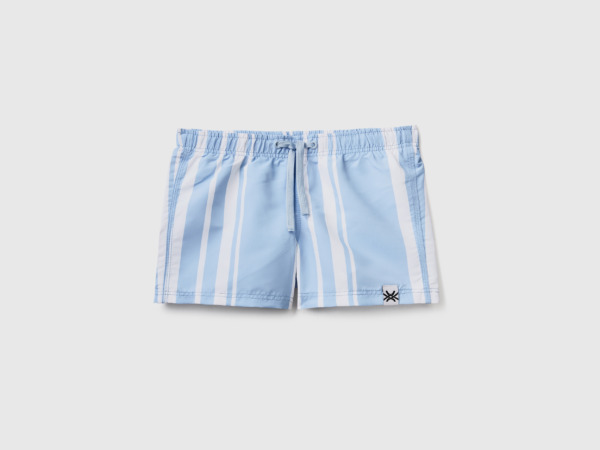 Benetton United Colors Of Bathing Box Shorts In Sky Blue With Strip Pattern Light Blue Male Mens SHORTS GOOFASH