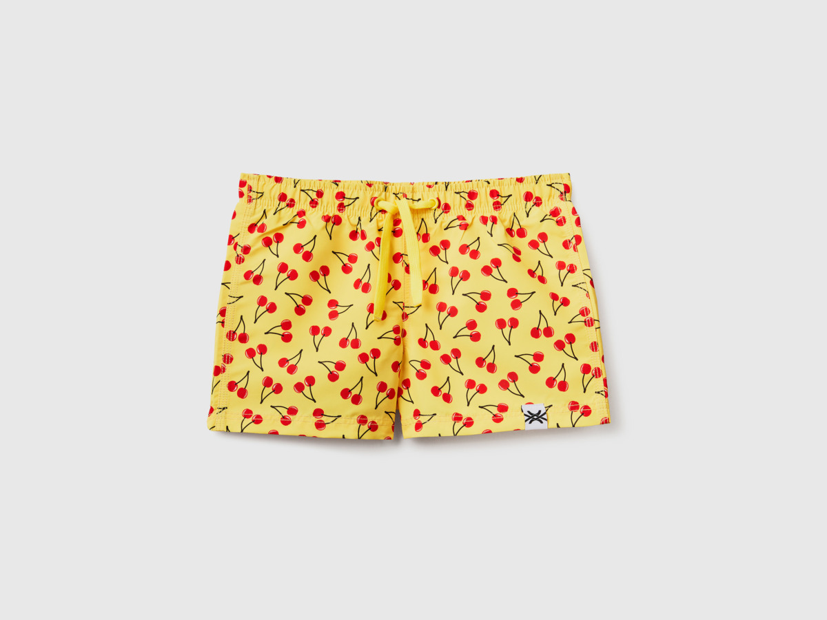 Benetton United Colors Of Bathing Box Shorts In Yellow With Apple Pattern Yellow Male Mens SHORTS GOOFASH