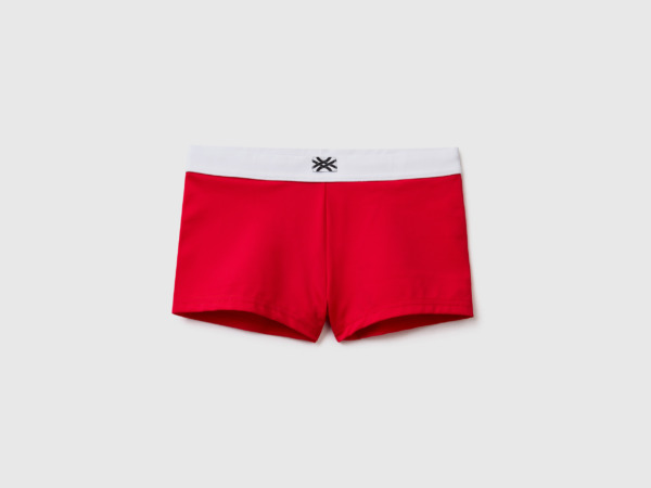 Benetton United Colors Of Bathing Box Shorts Made Of Econyl With Tunnel Train Red Male Mens SHORTS GOOFASH