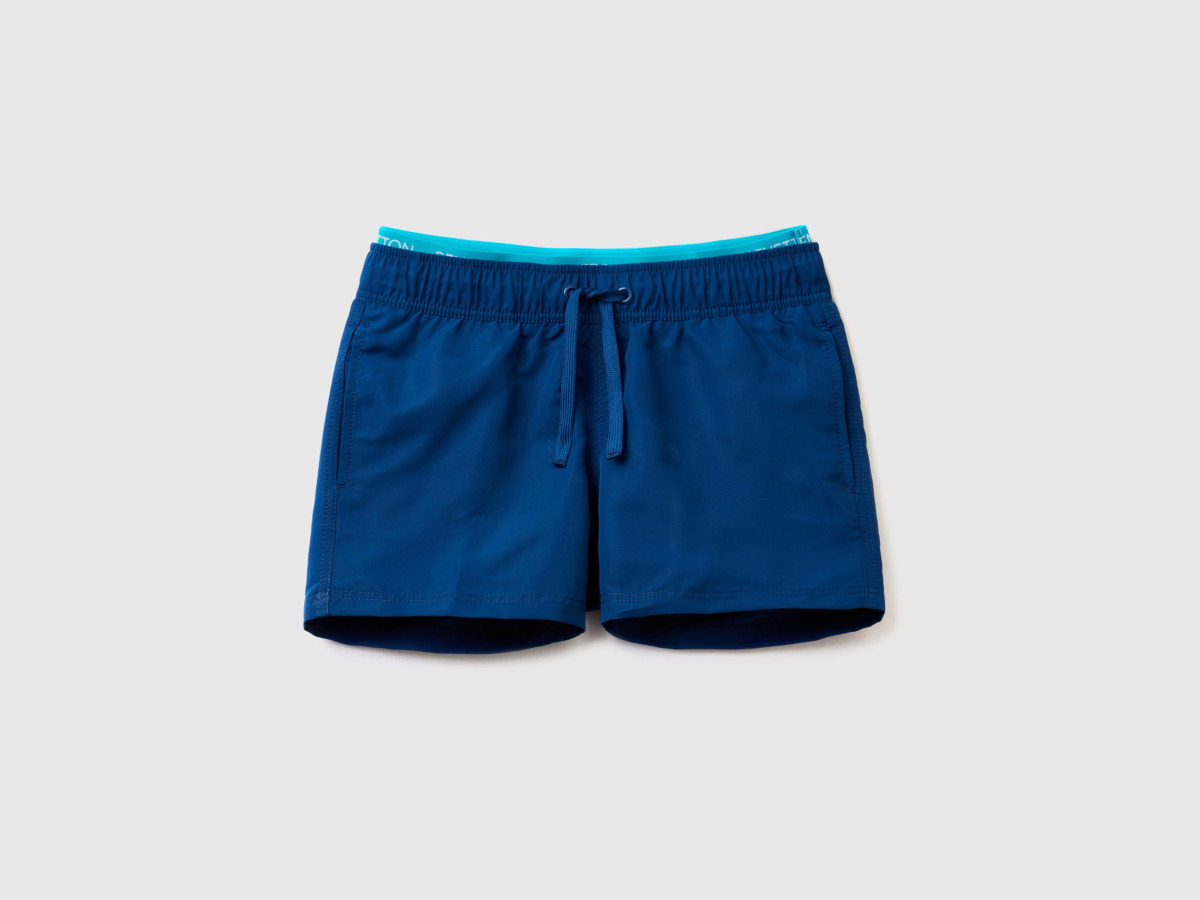 Benetton United Colors Of Bathing Box Shorts With And Logo Dark Blue Male Mens SHORTS GOOFASH