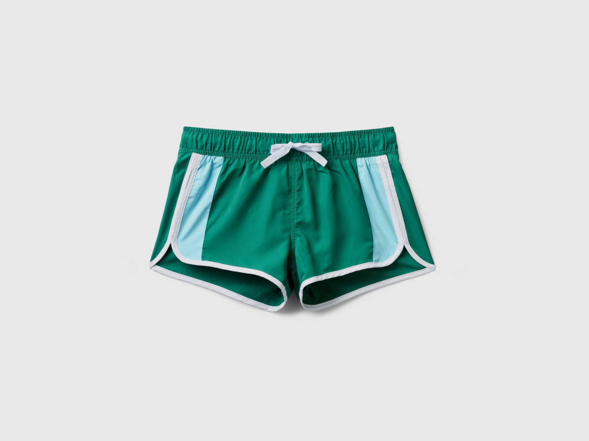 Benetton United Colors Of Bathing Box Shorts With Side Ligaments Dark Green Male Mens SHORTS GOOFASH