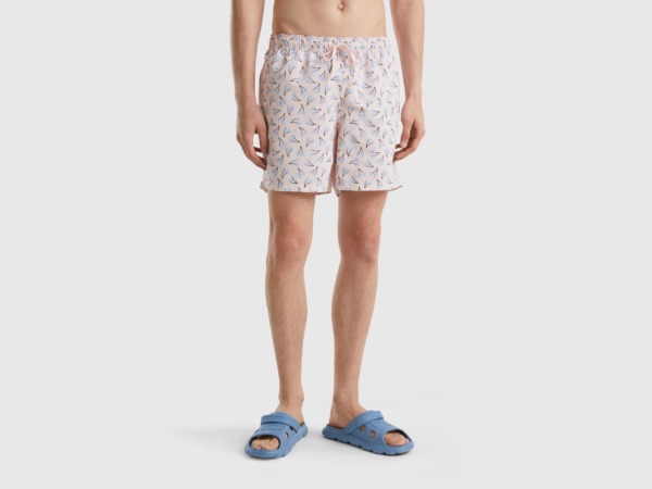 Benetton United Colors Of Bathing Boxy Shorts In Light Pink With Cherry Pattern Delicate Pink Male Mens SHORTS GOOFASH