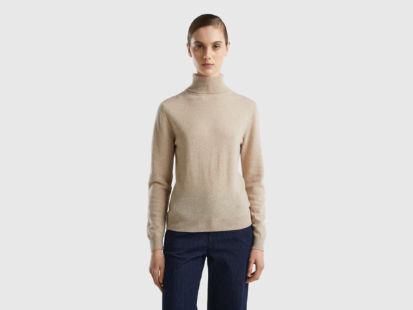 Benetton United Colors Of Beige Tone Collar Sweater Made Of Merino Beige Female Womens SWEATERS GOOFASH