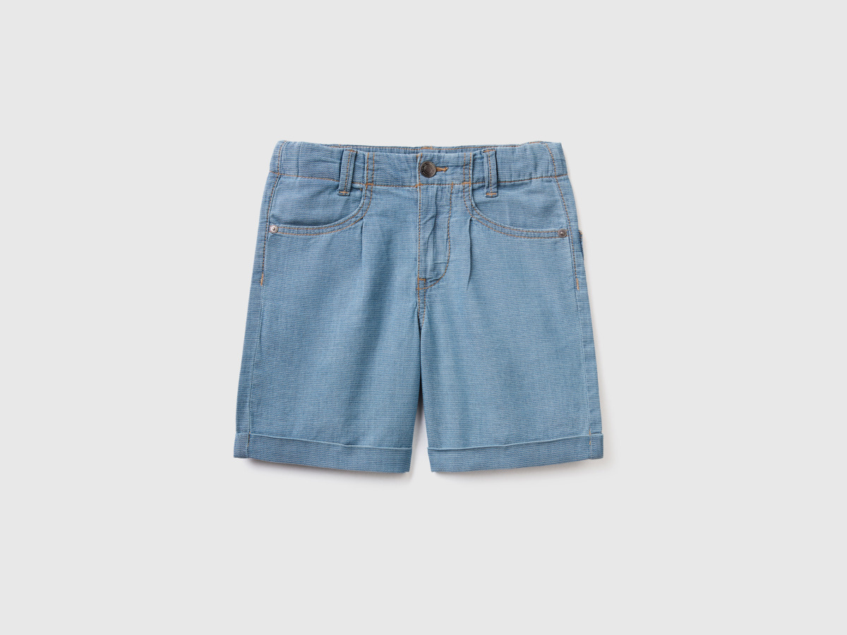 Benetton United Colors Of Bermudas Made Of Light Jeans Pale Blue Male Mens SHORTS GOOFASH