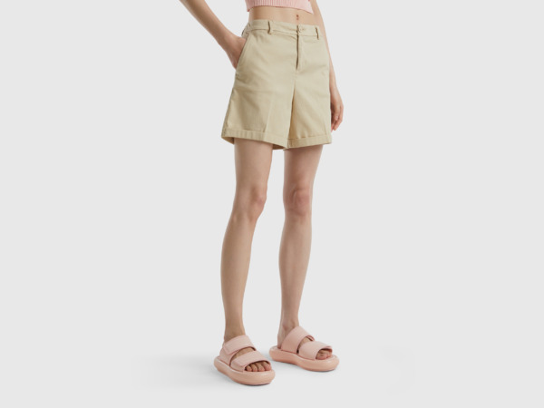 Benetton United Colors Of Bermudas Made Of Stretchy Beige Female Womens SHORTS GOOFASH