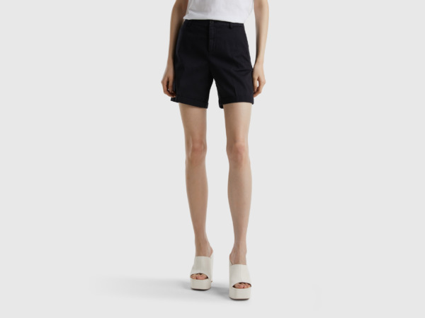 Benetton United Colors Of Bermudas Made Of Stretchy Black Female Womens SHORTS GOOFASH