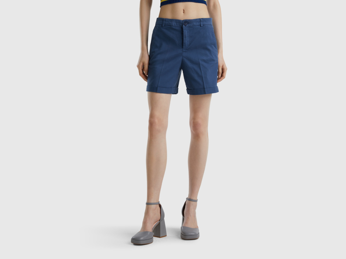 Benetton United Colors Of Bermudas Made Of Stretchy Blue Female Womens SHORTS GOOFASH