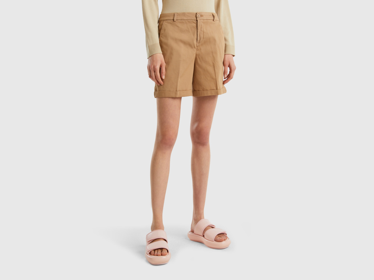 Benetton United Colors Of Bermudas Made Of Stretchy Camel Female Womens SHORTS GOOFASH