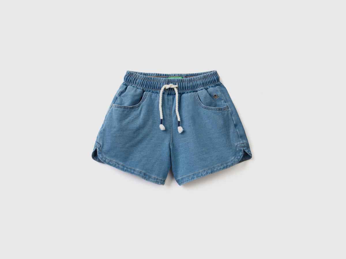 Benetton United Colors Of Bermudas Made Of Sweating With Denim Effect Light Blue Female Womens SHORTS GOOFASH