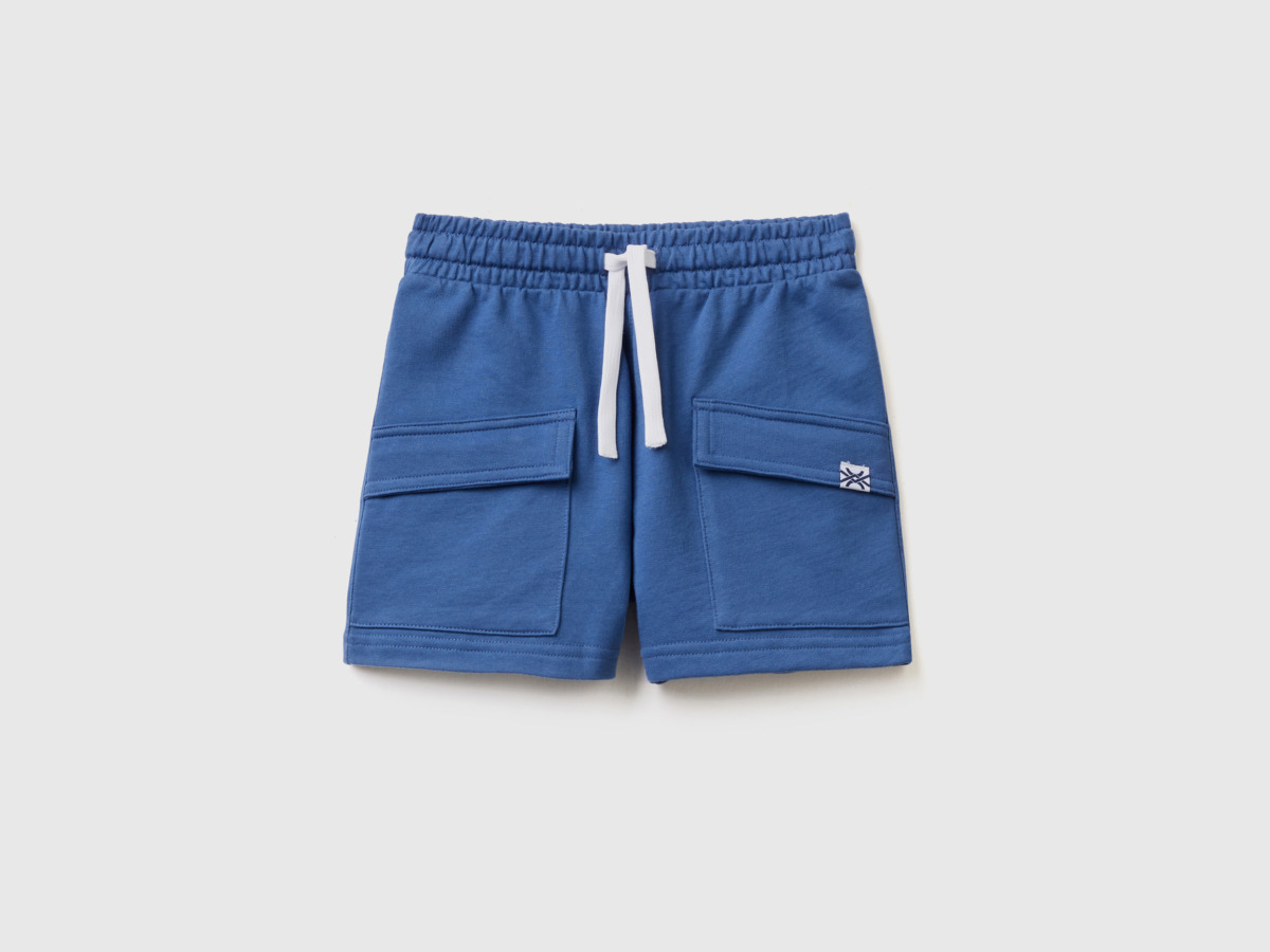 Benetton United Colors Of Bermudas Made Of Sweaty With Bags Transport Blue Male Mens SHORTS GOOFASH