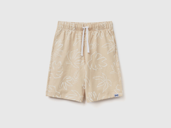 Benetton United Colors Of Bermudas With Exotic Print Beige Male Mens SHORTS GOOFASH