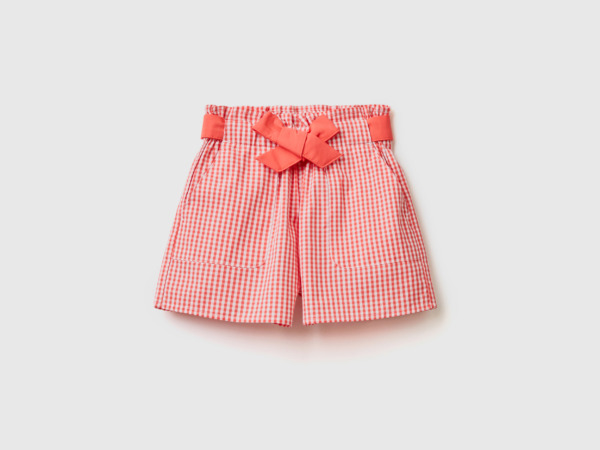 Benetton United Colors Of Bermudas With Vichy Karos And Belt Red Female Womens SHORTS GOOFASH
