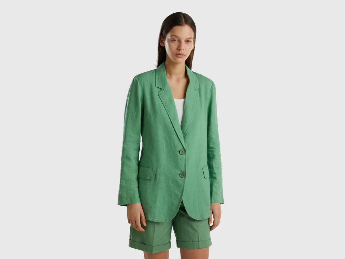Benetton United Colors Of Blazer Made Of Pure Linen Green Female Womens BLAZER GOOFASH