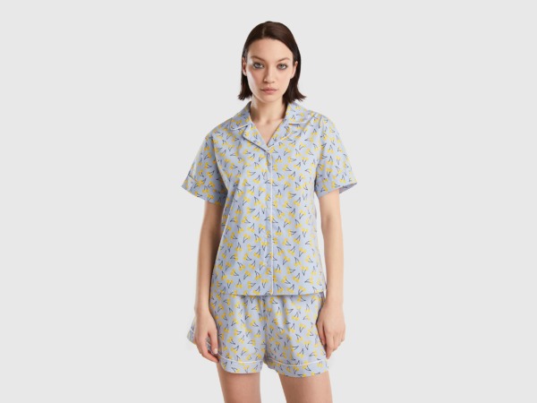 Benetton United Colors Of Blouse In Light Blue With Cherry Pattern Light Blue Female Womens BLOUSES GOOFASH