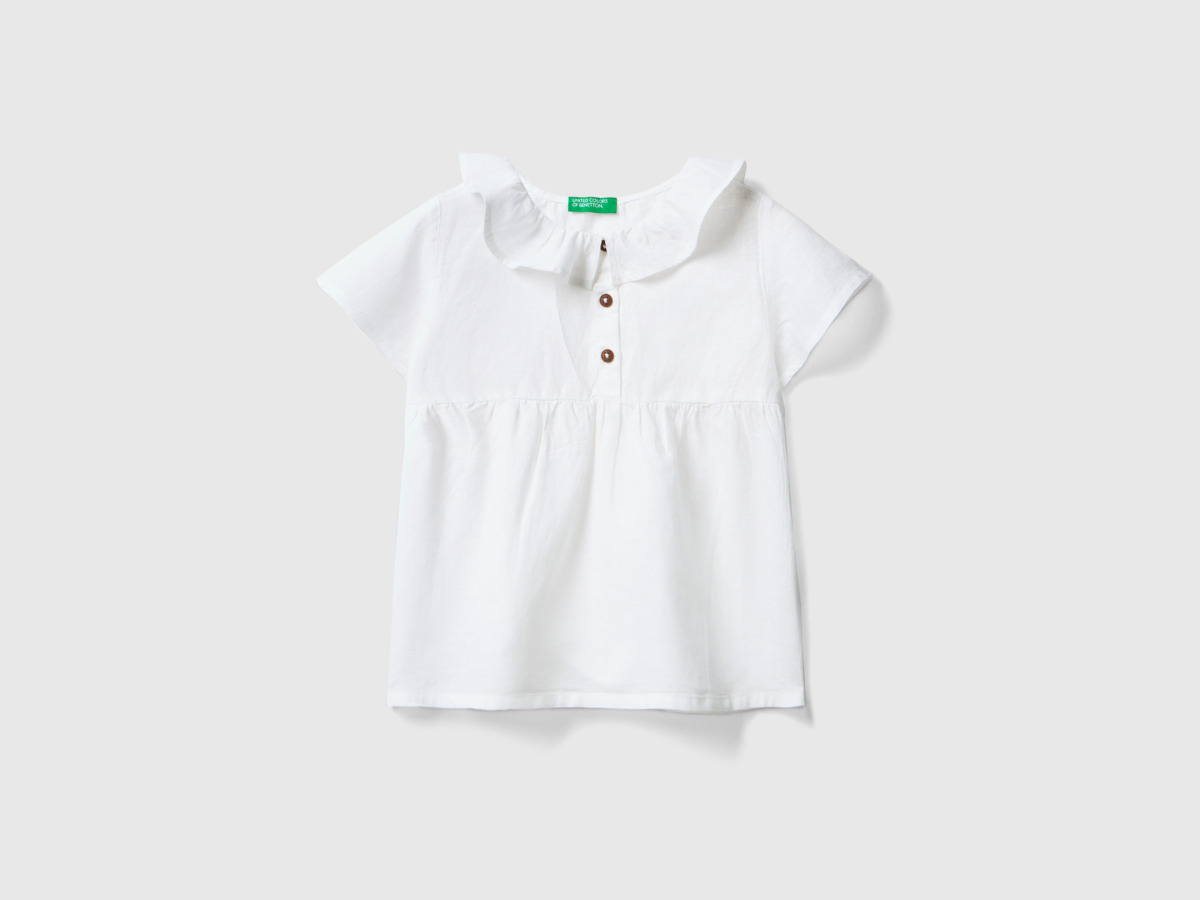 Benetton United Colors Of Blouse Made Of Linen Mixture With Valance Collar White Female Womens BLOUSES GOOFASH