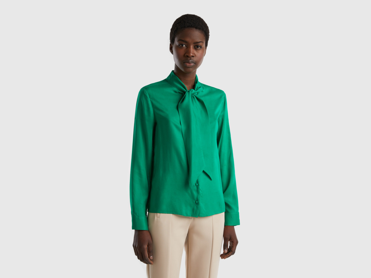 Benetton United Colors Of Blouse Made Of With Stitch Green Female Womens BLOUSES GOOFASH