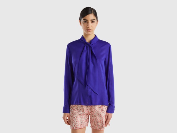 Benetton United Colors Of Blouse Made Of With Stitch Traffic Blue Female Womens BLOUSES GOOFASH