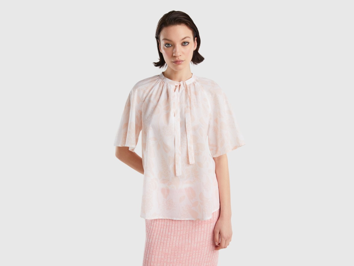Benetton United Colors Of Blouse With Print And Stitch Delicate Pink Female Womens BLOUSES GOOFASH