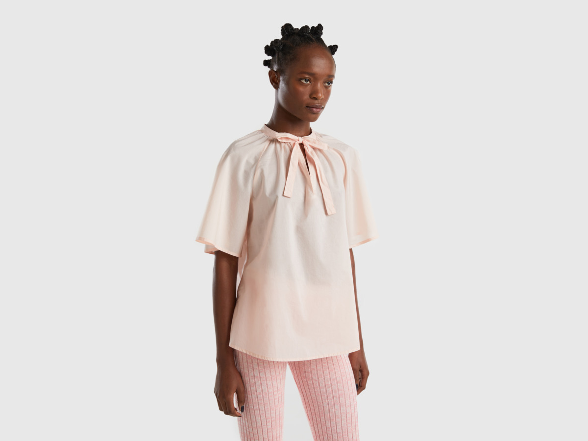 Benetton United Colors Of Blouse With Stitch Delicate Pink Female Womens BLOUSES GOOFASH