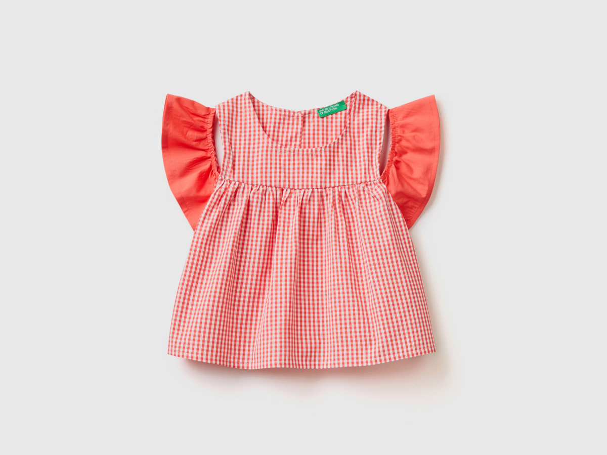 Benetton United Colors Of Blouse With Vichy Karos And Ruffles Red Female Womens BLOUSES GOOFASH