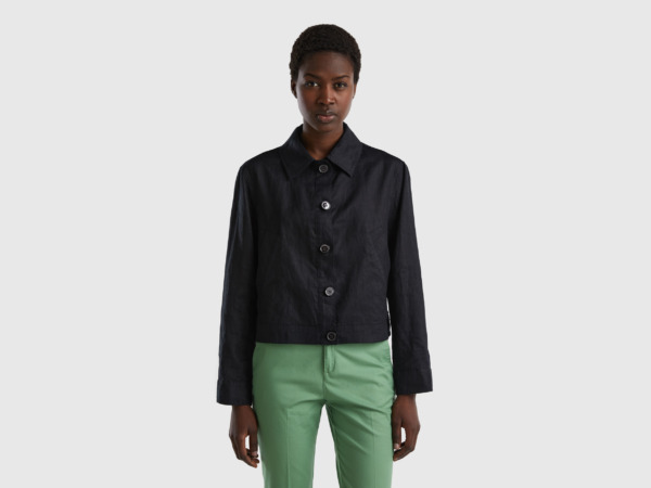 Benetton United Colors Of Boxy Fit Jacket Made Of Pure Linen Black Female Womens JACKETS GOOFASH