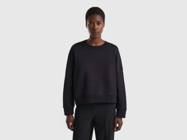 Benetton United Colors Of Boxy Fit Sweatshirt In Black Female Womens SWEATERS GOOFASH