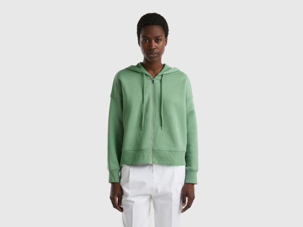 Benetton United Colors Of Boxy Fit Sweatshirt With Hood Green Female Womens SWEATERS GOOFASH