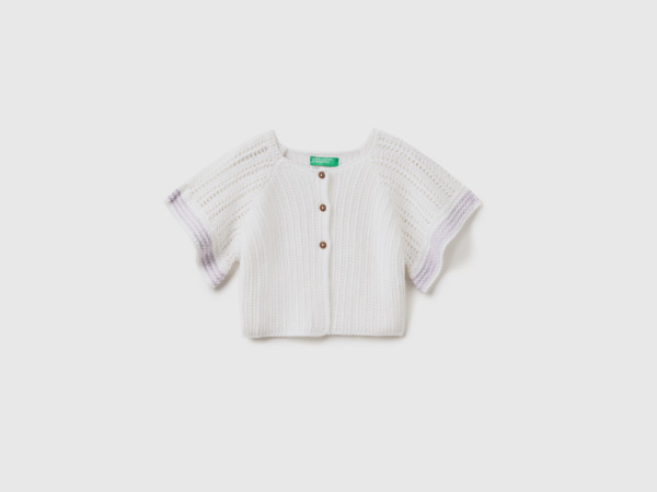 Benetton United Colors Of Cardigan From Linen Mixture With Short Sleeves White Female Womens KNITWEAR GOOFASH