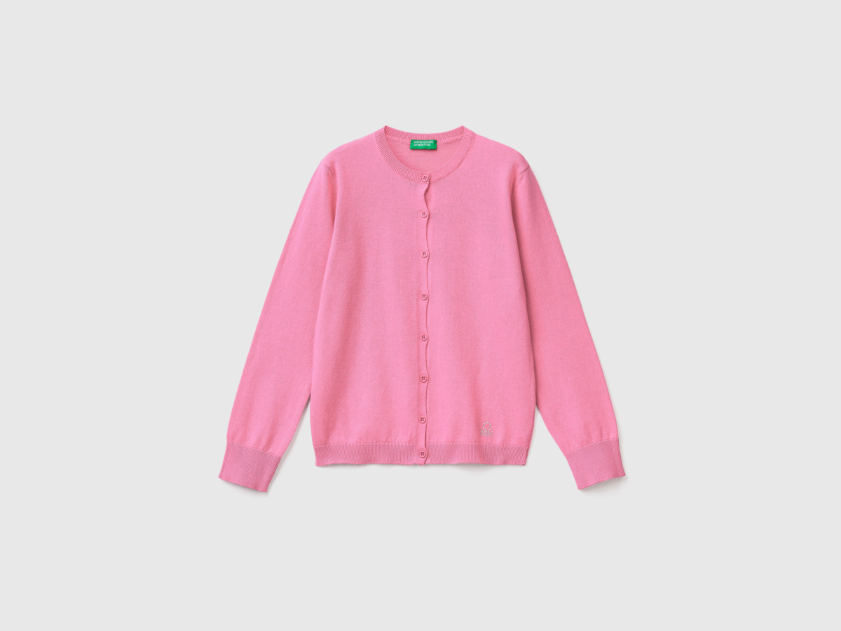 Benetton United Colors Of Cardigan From Mixture With Circular Neckline Pink Female Womens KNITWEAR GOOFASH
