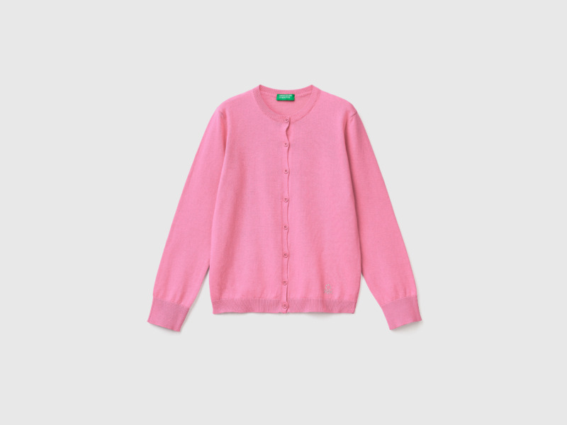 Benetton United Colors Of Cardigan From Mixture With Circular Neckline Pink Female Womens KNITWEAR GOOFASH