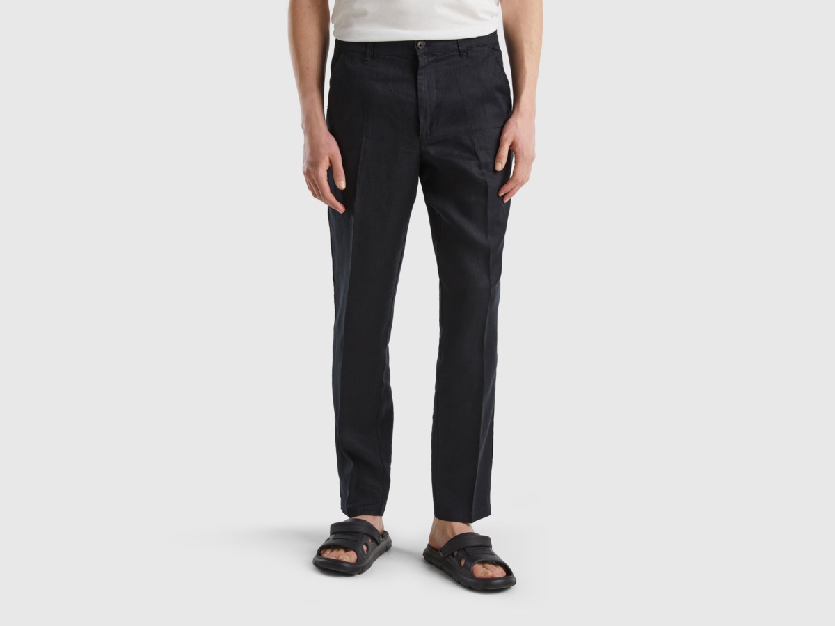 Benetton United Colors Of Chinos Made Of Pure Linen Black Male Mens TROUSERS GOOFASH