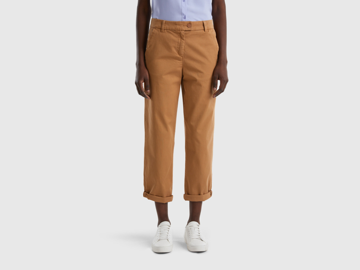 Benetton United Colors Of Chinos Made Of Stretchy Beige Female Womens TROUSERS GOOFASH
