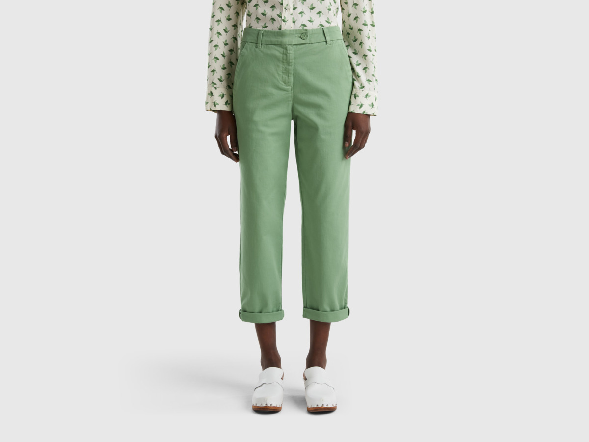 Benetton United Colors Of Chinos Made Of Stretchy Green Female Womens TROUSERS GOOFASH