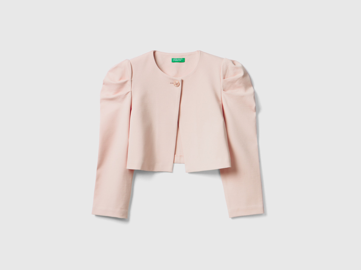 Benetton United Colors Of Cropped Jacket With Puff Sleeves Delicate Pink Female Womens JACKETS GOOFASH