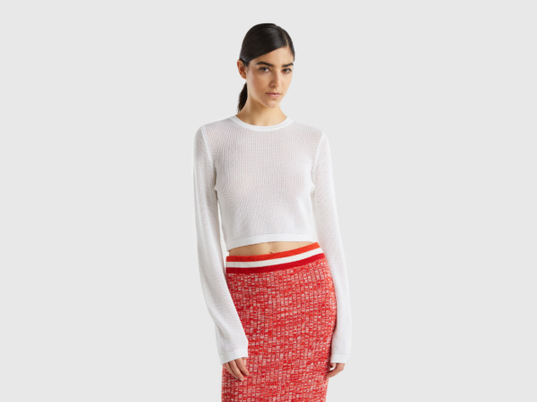 Benetton United Colors Of Cropped Sweater In White White Female Womens SWEATERS GOOFASH