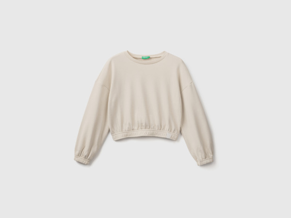 Benetton United Colors Of Cropped Sweatshirt Made Of Recycled Fabric Cream White Female Womens SWEATERS GOOFASH