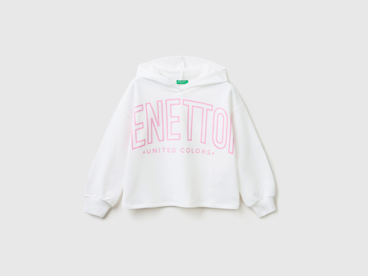 Benetton United Colors Of Cropped Sweatshirt With Hood White Female Womens SWEATERS GOOFASH
