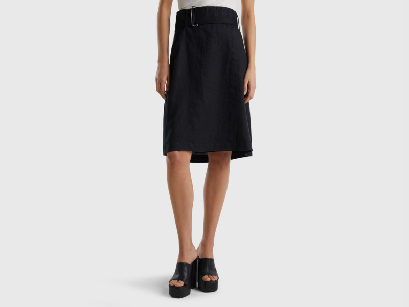 Benetton United Colors Of Diaper Skirt Made Of Pure Linen Black Female Womens SKIRTS GOOFASH