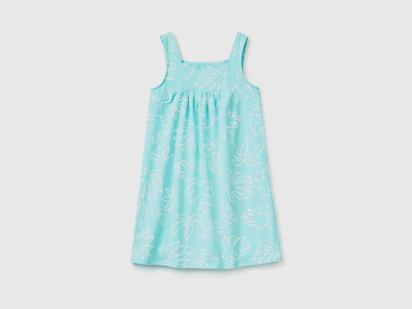 Benetton United Colors Of Dress Made Of Pure With Print Light Blue Female Womens DRESSES GOOFASH