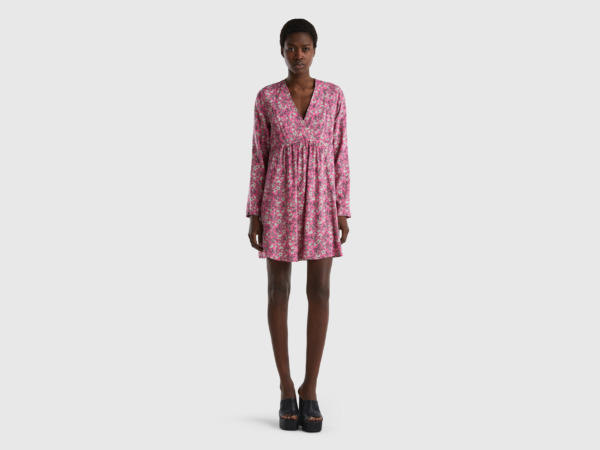 Benetton United Colors Of Dress Made Of Sustainable With Pattern Pink Female Womens DRESSES GOOFASH