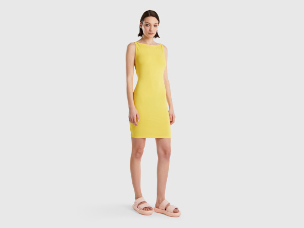 Benetton United Colors Of Dress With Narrow Carriers In The Back Yellow Female Womens DRESSES GOOFASH