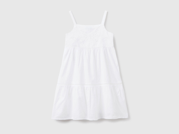 Benetton United Colors Of Dress With Ruffles And Embroidery White Female Womens DRESSES GOOFASH