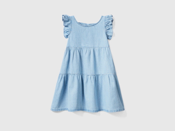 Benetton United Colors Of Dress With Ruffles And Ruffles Pale Blue Female Womens DRESSES GOOFASH