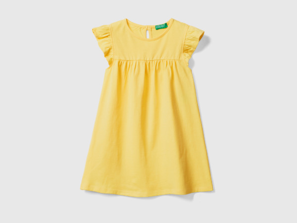 Benetton United Colors Of Dress With Wing Sleeves Yellow Female Womens DRESSES GOOFASH
