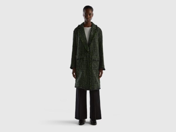 Benetton United Colors Of Dust Coat Of Tweed Black Female Womens COATS GOOFASH